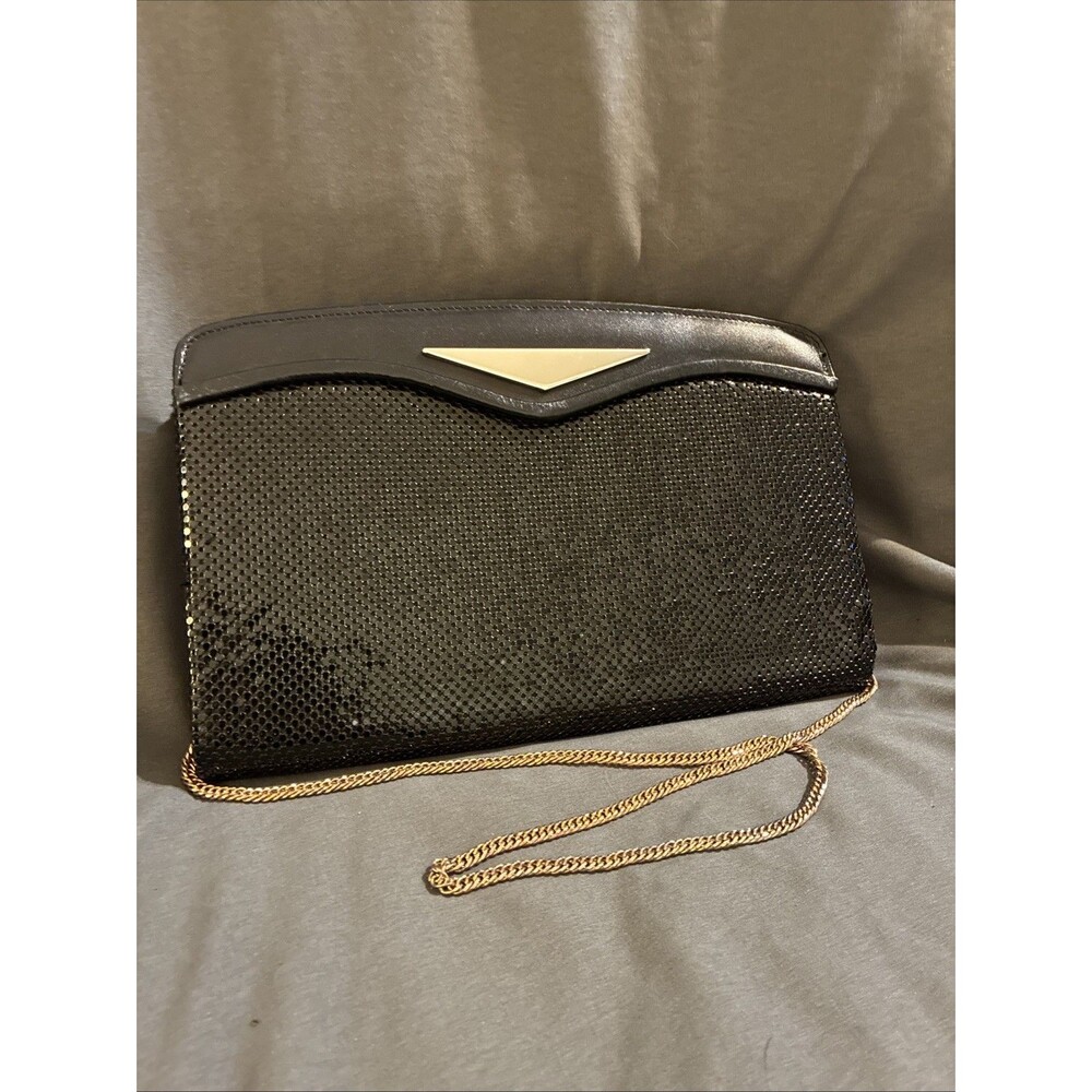 Vintage Neusteters Black Metal Mesh Evening Bag Gold Chain Shoulder Bag